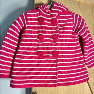 Girls Adorable Knitted Pink & White Stripped Knitted Coat 6-9 Months